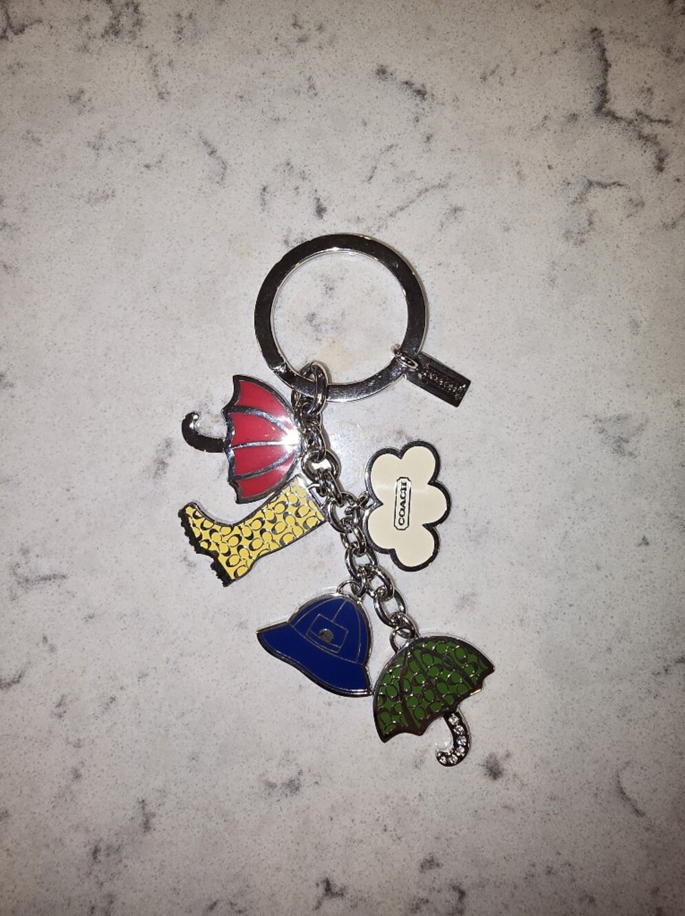 Coach Multicharm Enamel Keychain with Red Umbrella, Yellow Boot, Blue Hat